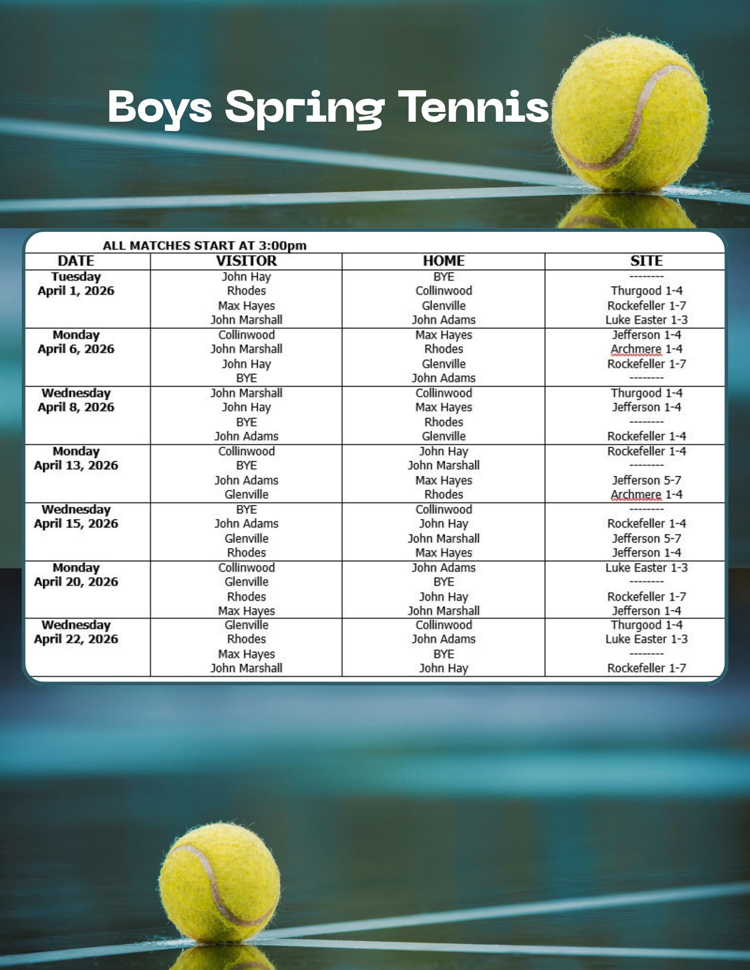 Senate Boys Spring Tennis Schedule Image